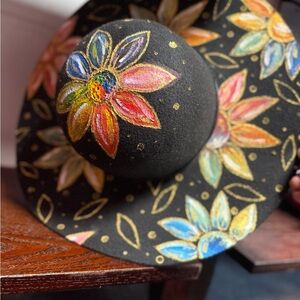 Floral Embroidered Black Hat